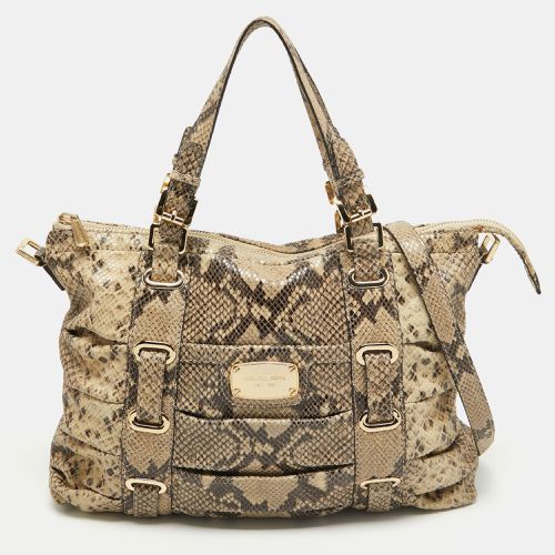 Cream Python Embossed Leather Large Rouched Gansevoort Tote - Michael Kors - Modalova