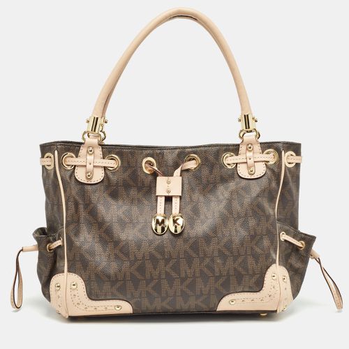 Beige Monogram Coated Canvas and Leather Drawstring Bag - Michael Kors - Modalova