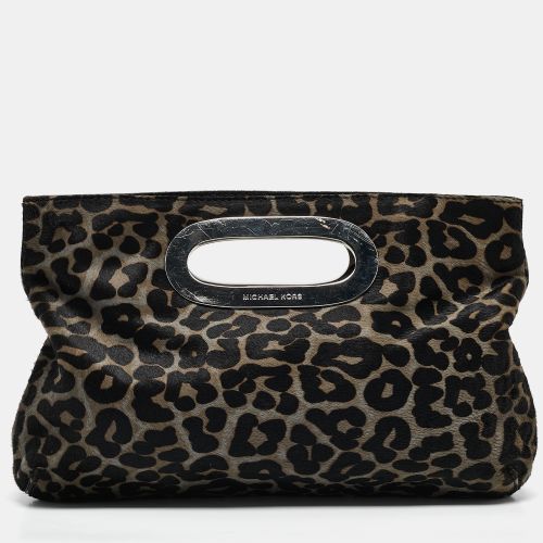 Grey Leopard Print Calf Hair Berkley Clutch - MICHAEL Michael Kors - Modalova