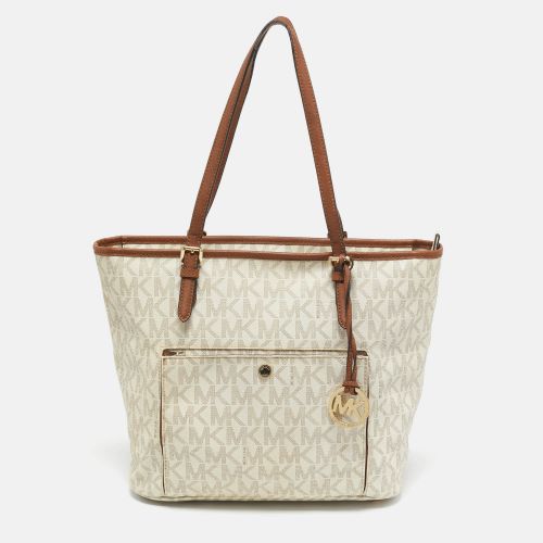 Off Signature Coated Canvas Jet Set Snap Pocket Tote - MICHAEL Michael Kors - Modalova