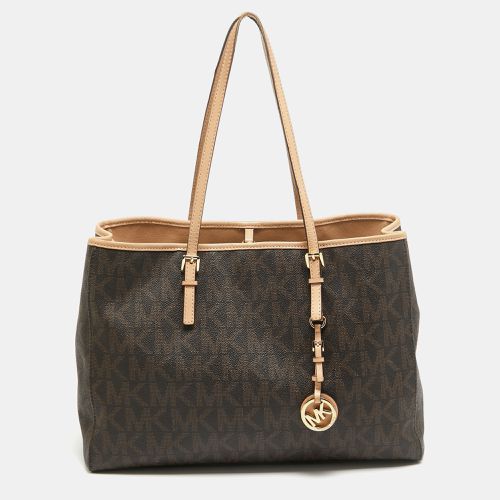 Dark Signature Coated Canvas Large Jet Set Travel Tote - MICHAEL Michael Kors - Modalova