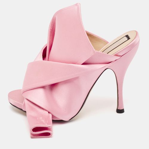 Pink Satin Raso Knot Peep Toe Mules Size 37.5 - N21 - Modalova