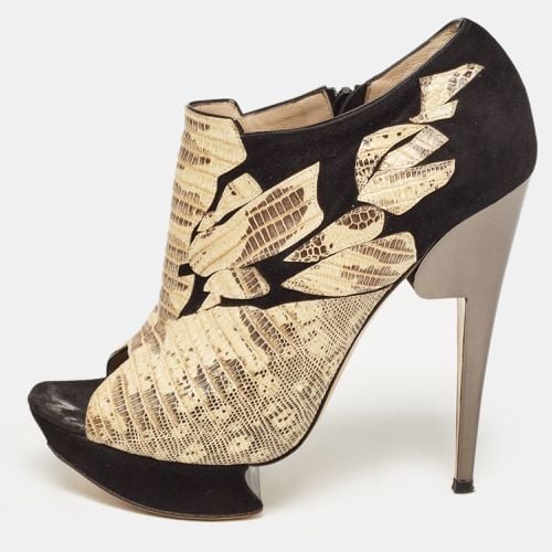 Yellow Suede and Embossed Lizard Open Toe Platform Booties Size 40.5 - Nicholas Kirkwood - Modalova