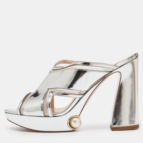 Leather and Mesh Pearl Embellished Platform Block Heel Slide Sandals Size 40 - Nicholas Kirkwood - Modalova