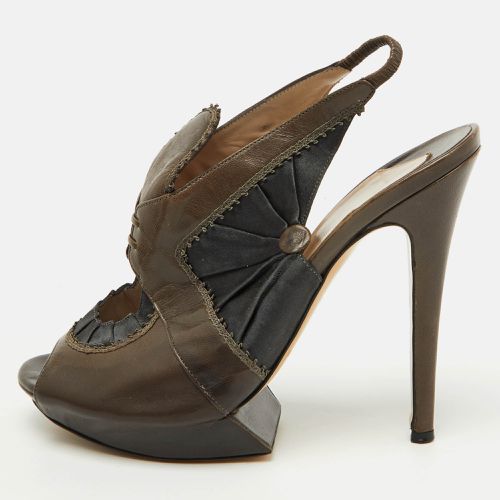 Dark /Black Leather and Satin Platform Slingback Sandals Size 38.5 - Nicholas Kirkwood - Modalova