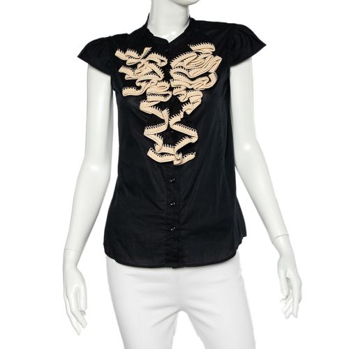 Yves Saint Laurent Cotton Crochet Ruffled Button Front Top M - Saint Laurent Paris - Modalova