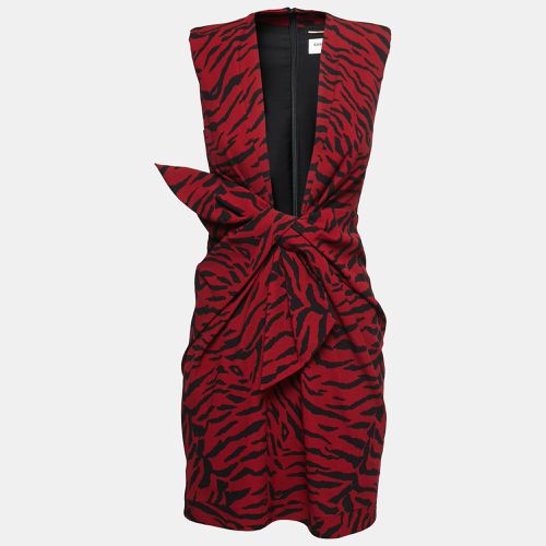 Saint Laurent Tiger Striped Crepe Plunge Neck Midi Dress S - Saint Laurent Paris - Modalova