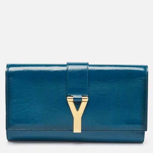 Saint Laurent Teal Patent Leather Y Line Clutch - Saint Laurent Paris - Modalova