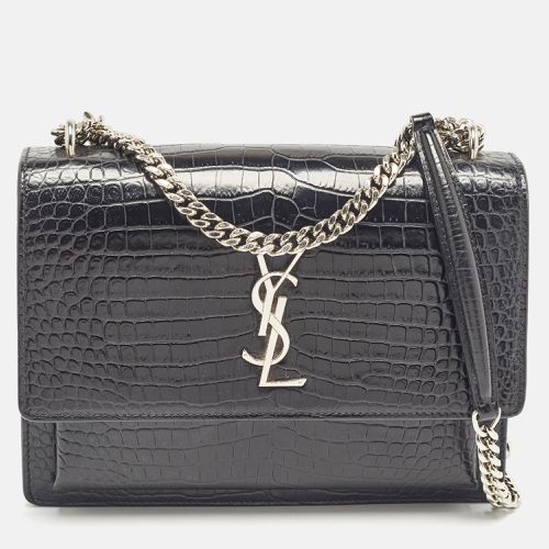 Saint Laurent Croc Embossed Leather Medium Sunset Shoulder Bag - Saint Laurent Paris - Modalova