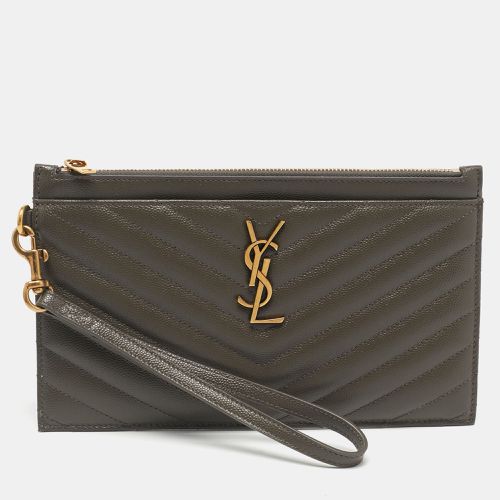 Saint Laurent Olive Matelassé Leather Large Cassandre Zip Pouch - Saint Laurent Paris - Modalova