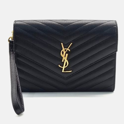 Leather Monogram Envelope Clutch - Saint Laurent Paris - Modalova