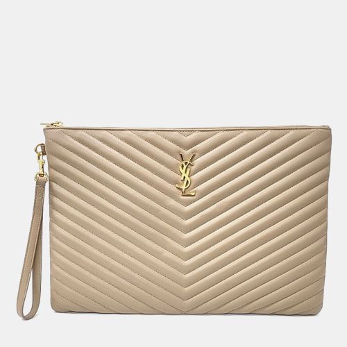 Leather Monogram Clutch - Saint Laurent Paris - Modalova