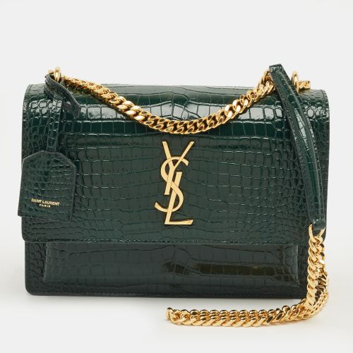 Saint Laurent Croc Embossed Leather Medium Sunset Shoulder Bag - Saint Laurent Paris - Modalova