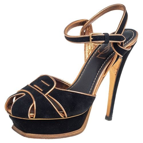 Saint Laurent Suede Leather Platform Ankle Strap Sandals Size 36 - Saint Laurent Paris - Modalova