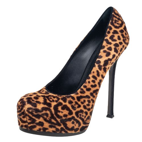 Saint Laurent /Beige Leopard Print Pony Hair Tribtoo Pumps Size 41 - Saint Laurent Paris - Modalova