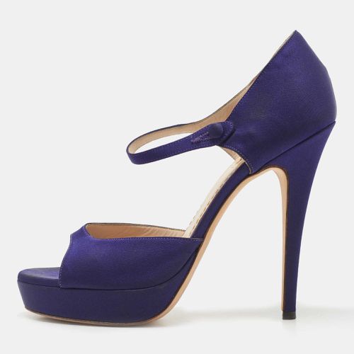 Saint Laurent Navy Satin Ankle Strap Platform Open Toe Pumps Size 38.5 - Saint Laurent Paris - Modalova