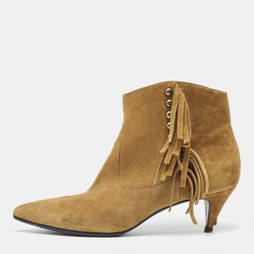 Saint Laurent Suede Fringe Detail Pointed Toe Ankle Boots Size 40 - Saint Laurent Paris - Modalova