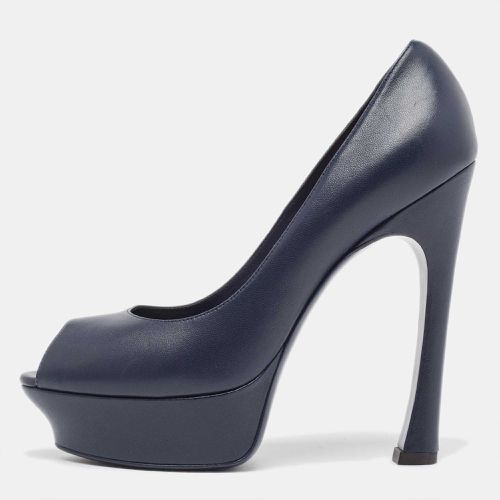 Saint Laurent Navy Leather Palais Peep Toe Pumps Size 38.5 - Saint Laurent Paris - Modalova