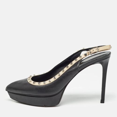 Leather Studded Platform Pointed Toe Slingback Pumps Size 38.5 - Saint Laurent Paris - Modalova