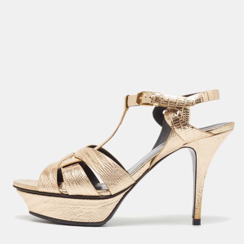 Lizard Embossed Leather Tribute Platform Ankle Strap Sandals Size 39 - Saint Laurent Paris - Modalova