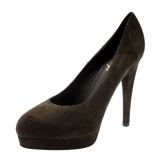 Olive Suede Platform Pumps 38 - Saint Laurent Paris - Modalova