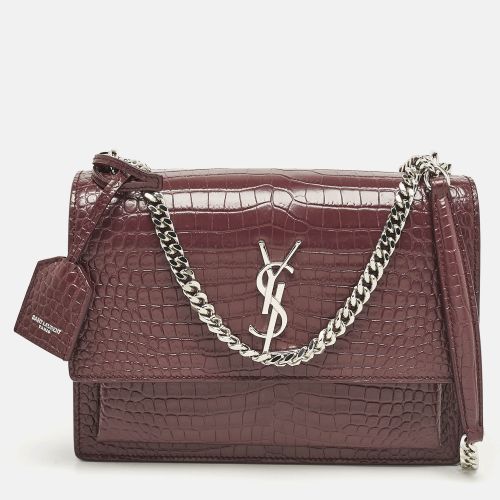 Saint Laurent Croc Embossed Leather Medium Sunset Shoulder Bag - Saint Laurent Paris - Modalova