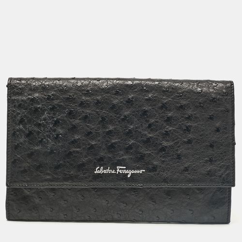 Ostrich Leather Flap Slim Clutch - Salvatore Ferragamo - Modalova