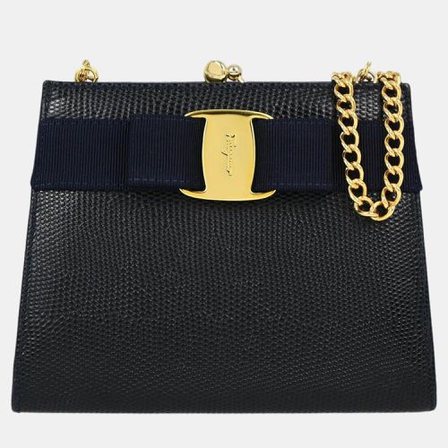 Navy Vara Bow Chain Shoulder Bag - Salvatore Ferragamo - Modalova