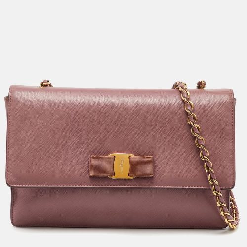 Saffiano Leather Vara Bow Chain Flap Shoulder Bag - Salvatore Ferragamo - Modalova