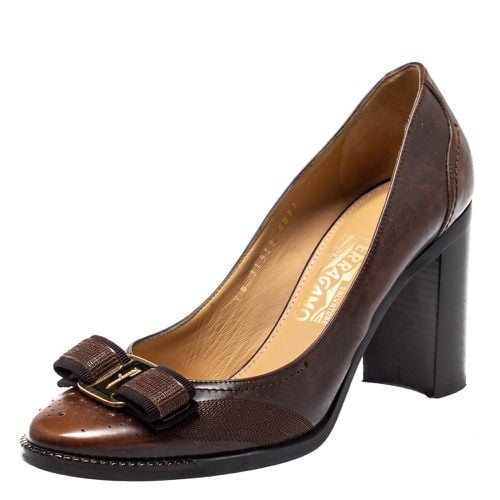 Leather Vara Bow Block Heels Pumps Size 38 - Salvatore Ferragamo - Modalova