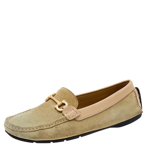 Beige Suede And Leather Gancini Bit Slip On Loafers Size 39.5 - Salvatore Ferragamo - Modalova