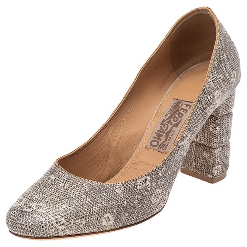 Two Tone Lizard Embossed Leather Block Heel Pumps Size 38.5 - Salvatore Ferragamo - Modalova