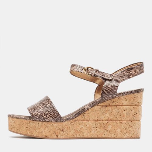 Lizard Embossed Leather Madea Cork Wedge Sandals Size 40 - Salvatore Ferragamo - Modalova