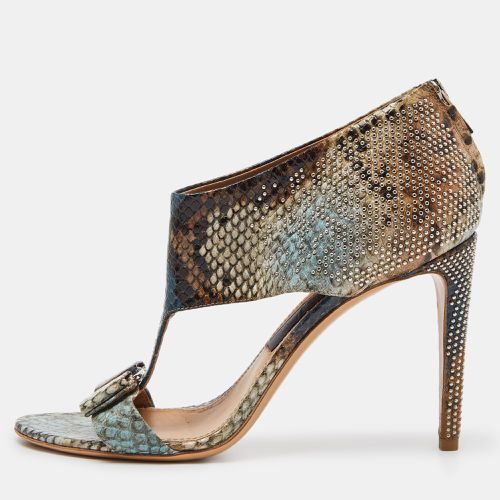 Python Embossed Leather Bow T Strap Sandals Size 38 - Salvatore Ferragamo - Modalova