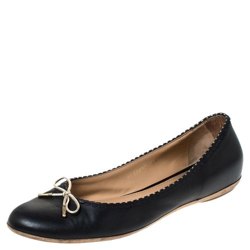 Gold Leather Bow Ballet Flats Size 40 - Salvatore Ferragamo - Modalova