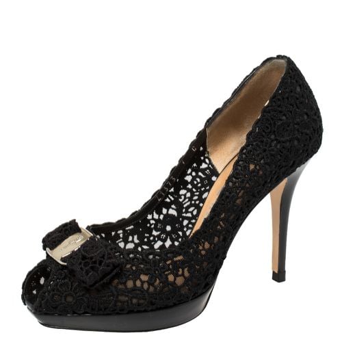 Bonita Lace Peep Toe Pumps Size 37.5 - Salvatore Ferragamo - Modalova