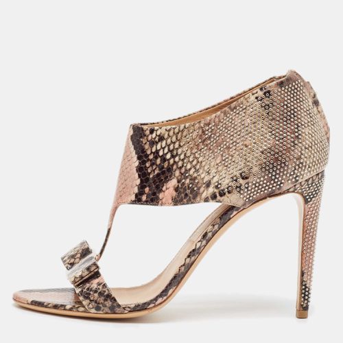 Snakeskin Embossed Leather T-Strap Sandals Size 40.5 - Salvatore Ferragamo - Modalova