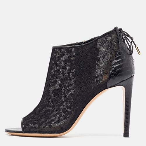 Python Leather and Lace Nufus Open Toe Ankle Booties Size 36.5 - Salvatore Ferragamo - Modalova