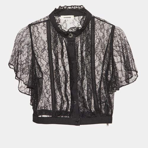 Sandro Black Lace Sheer Crop Top XS - Sandro - Modalova