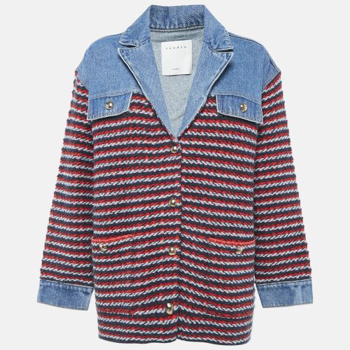 Blue/ Denim and Patterned Knit Button Front Jacket M - Sandro - Modalova