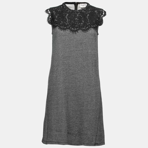 Wool and Lace Neckline Detail Sleeveless Dress S - Sea - Modalova