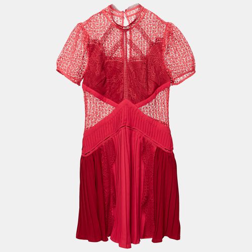 Guipure Lace Pleated Mini Dress S - Self-Portrait - Modalova