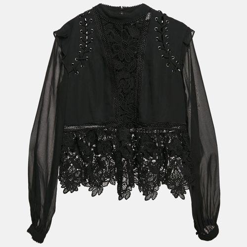 Lace & Crepe Lace-Up Detail Blouse M - Self-Portrait - Modalova