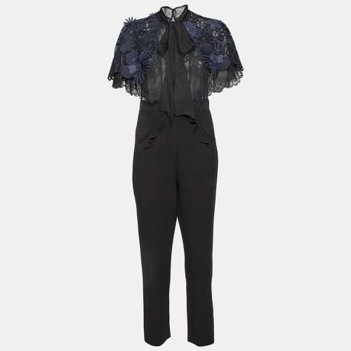 Blue Cady & Lace Ruffled Tie-Neck Jumpsuit M - Self-Portrait - Modalova