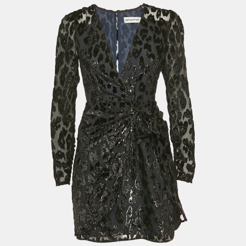 Metallic Leopard Flocked Chiffon Mini Dress S - Self-Portrait - Modalova