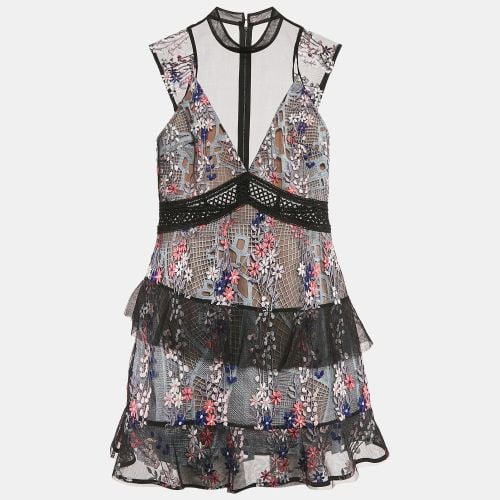 Floral Embroidered Tulle Tiered Mini Dress M - Self-Portrait - Modalova