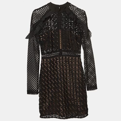 Geometric Pattern Lace Ruffled Mini Dress S - Self-Portrait - Modalova