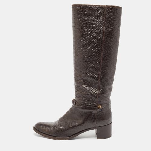 Python Embossed Leather Knee Length Boots Size 38.5 - Sergio Rossi - Modalova