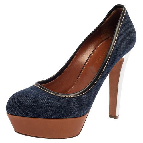 Denim And Leather Platform Pumps Size 38.5 - Sergio Rossi - Modalova