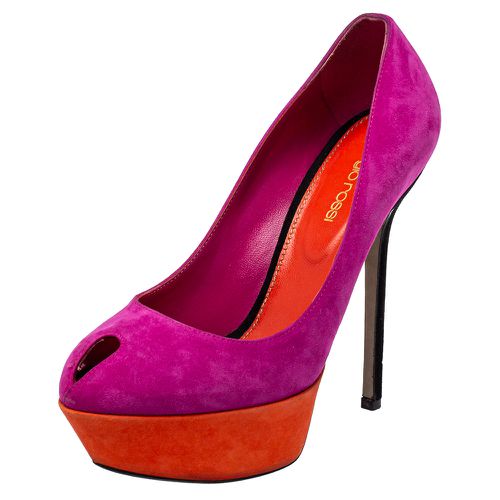 Orange Suede Peep Toe Pumps Size 37.5 - Sergio Rossi - Modalova